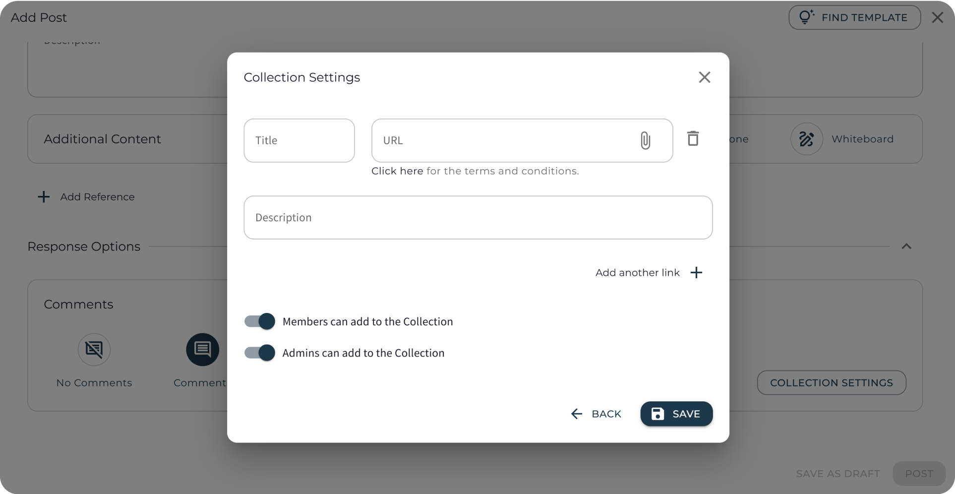 Collection settings of links & files