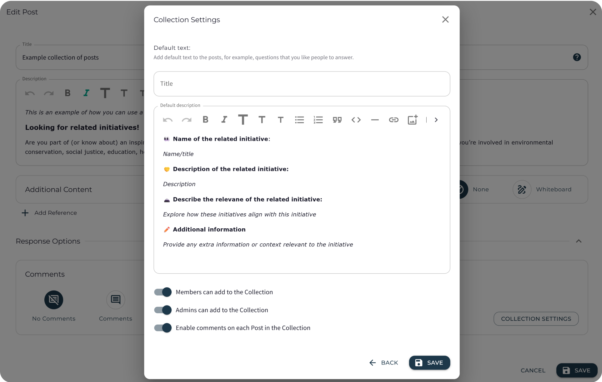 Settings of collection of posts