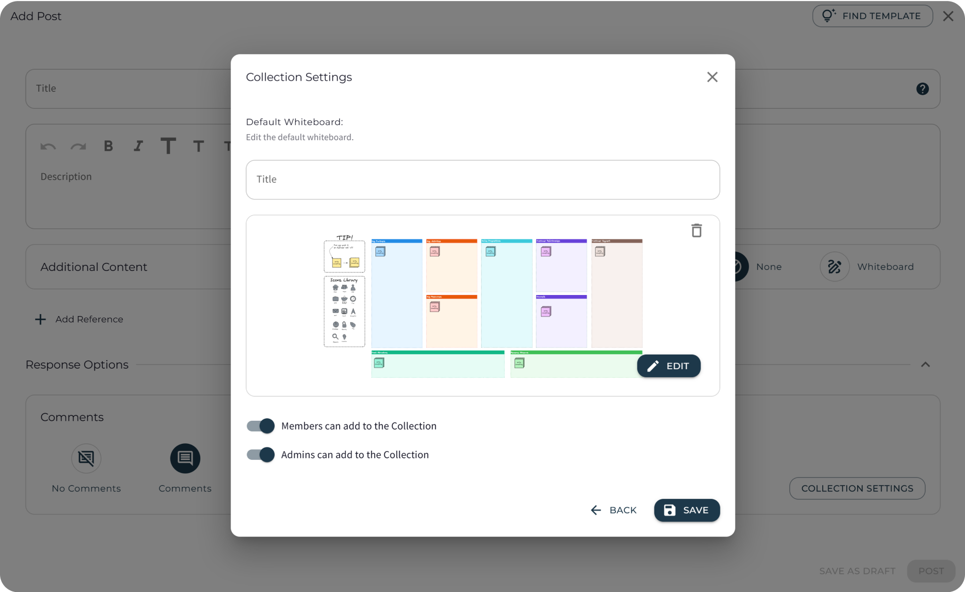 Settings of collection of whiteboards